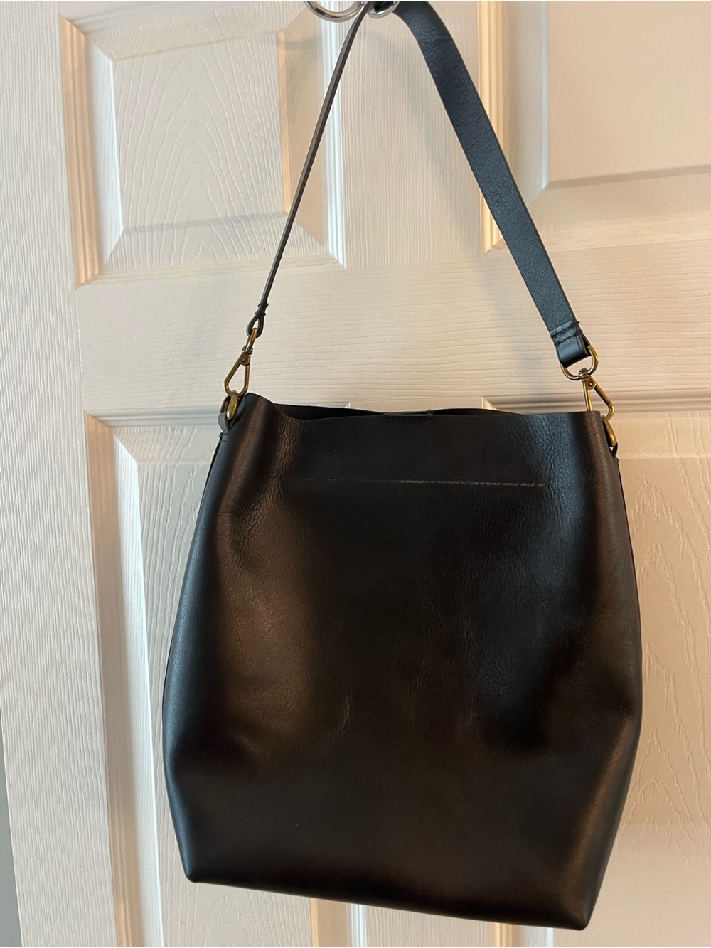 Madewell Black Leather Tote with Brass Accent